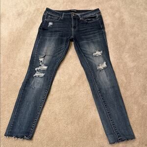 Wax Jean Dark Blue Distressed Skinny Jeans